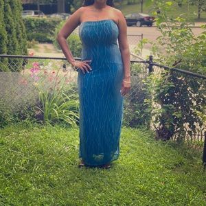 Vintage Jessica McClintock Blue Strapless Gown